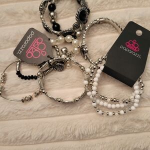 Paparazzi Silver and White Bracelet Set